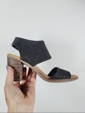 Toms Majorca Black Open-Toe Block Heel Sandal, Size 8.5